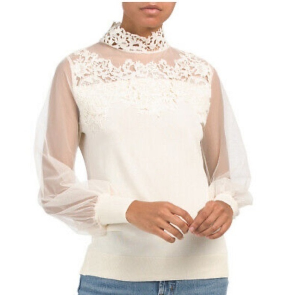 ADIVA New With Tags Romantic Embroidered Lace Top illusion sleeves Size Medium